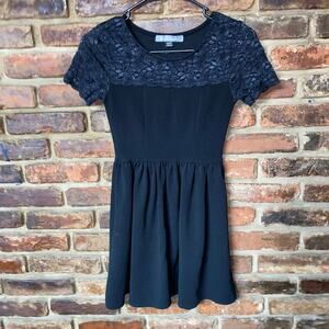 Finn & Clover Black Lace Short Sleeve Little Mini Dress Women's Size XS